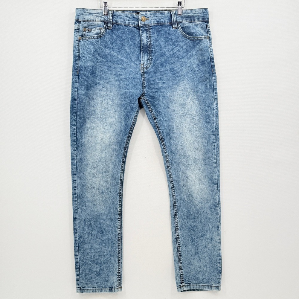 Rocawear Acid Wash Denim Jeans Mens 40 x 30 Blue Slim Straight Streetwear Y2K